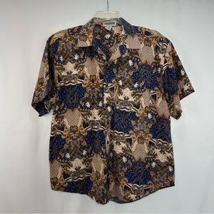 Reservoir World Wide Short Sleeve Shirt Mens XL Brown Batic Cotton